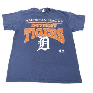 Vintage 1992 Detroit Tigers MLB Short Sleeve T-Shirt Large Adult Dark Blue L